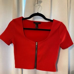 Red Zip Front Crop Top